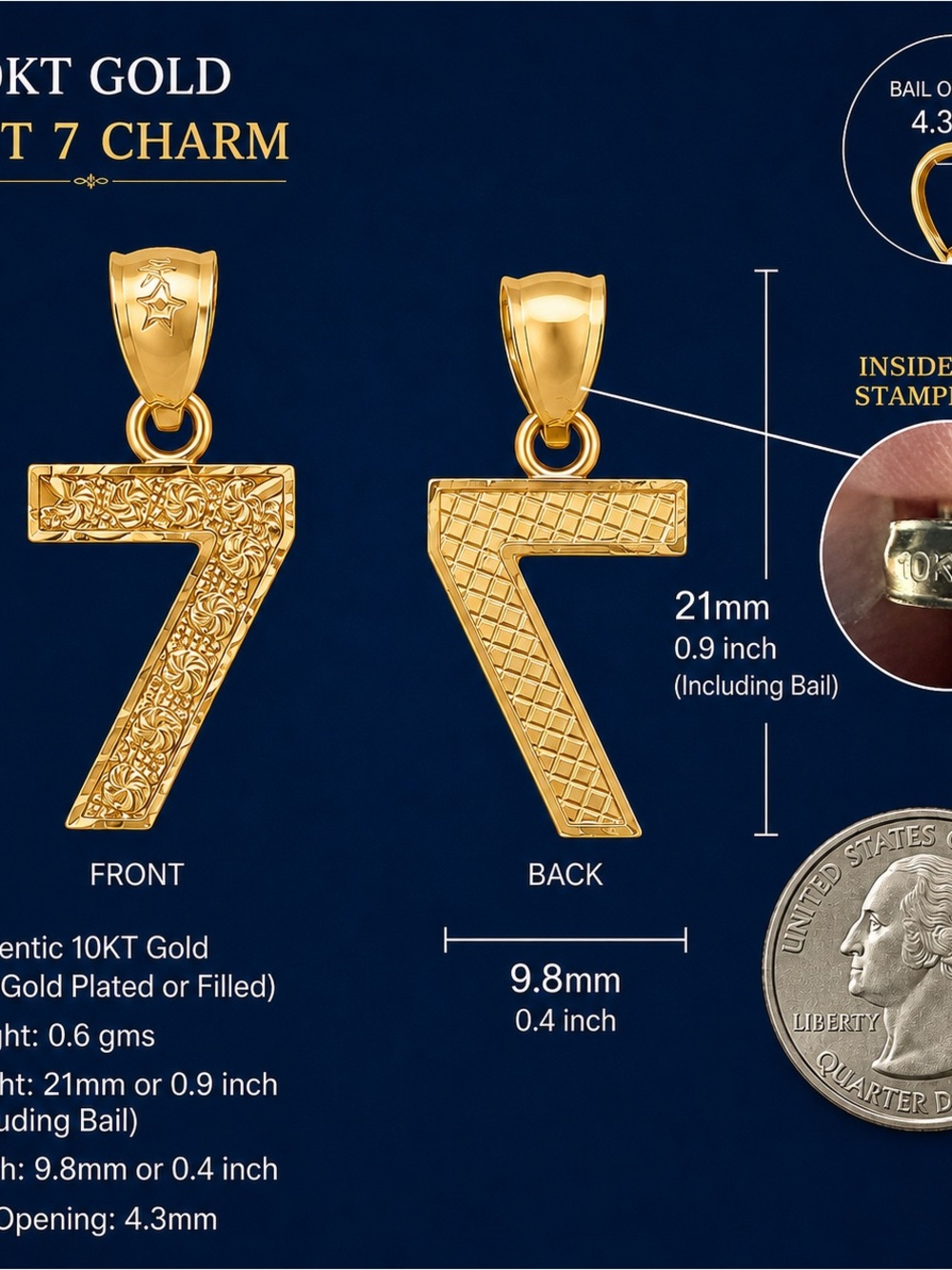 10KT Gold Number 7 Charm Pendant - Gold